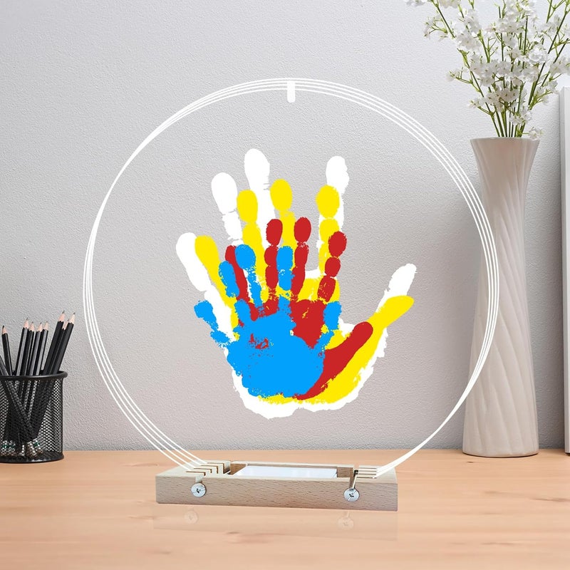 Bixinyo Family Handprint Kit with Light, Baby Hand Print and Footprint Kit, DIY Craft Keepsake, Family Gifts for New Parents, Christmas, Adoption, Baby Shower New Mom Gifts for Boys & Girls (Round) - Image 1